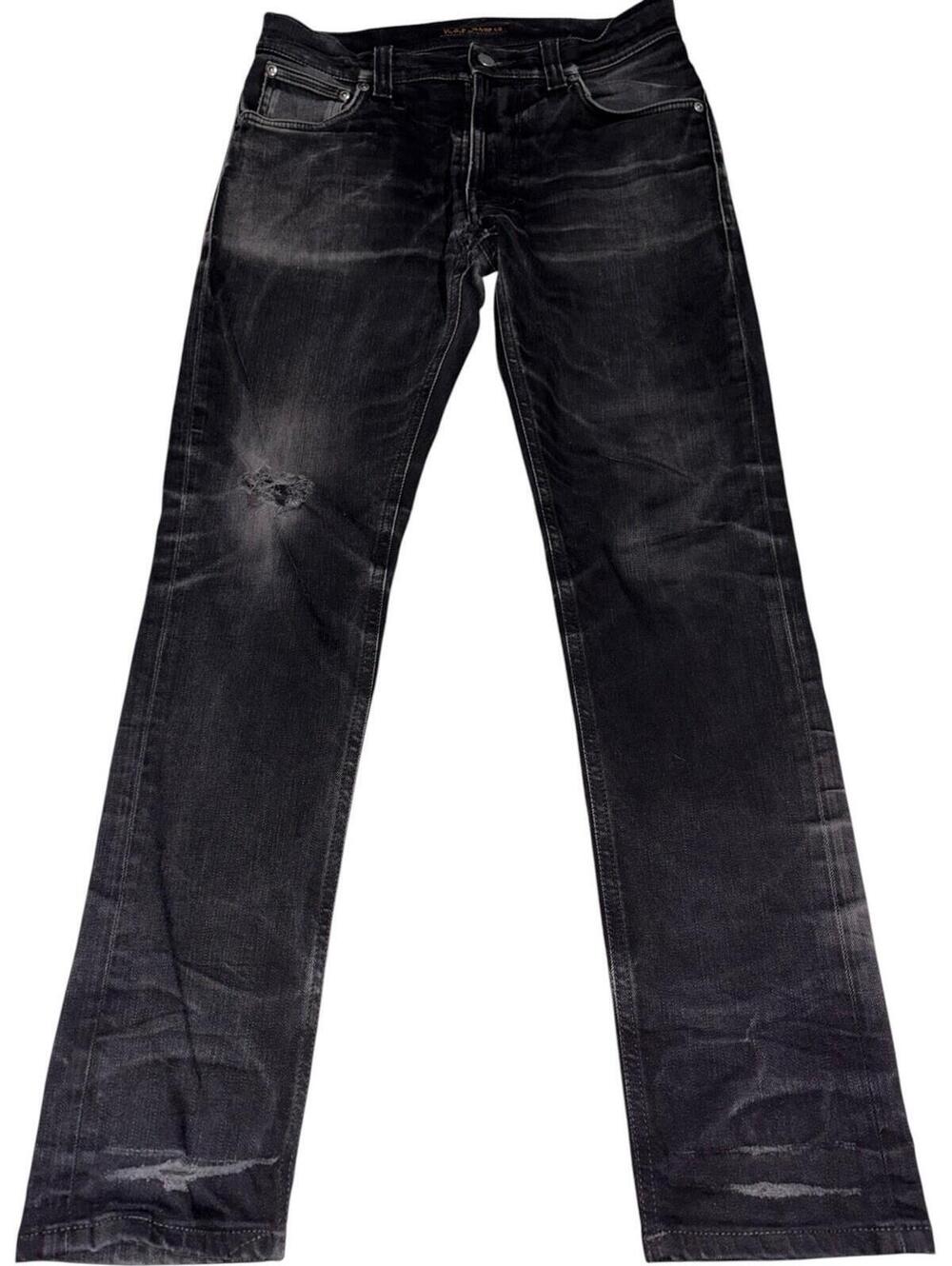 $195 30x28 Nudie Jeans Lean Dean Dry Cold Distressed Black Gray Jeans Denim Y2k